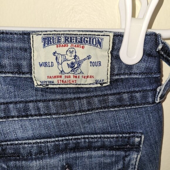 True Religion Voyager Jeans Straight Legs Pockets W/ Flap Crystal Button Size 27 - Picture 8 of 11